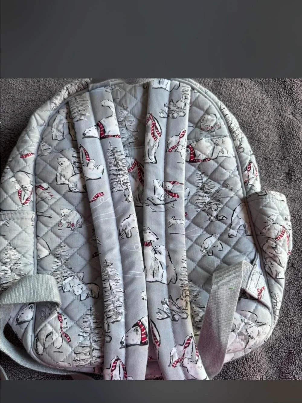 Vera Bradley Quilted mini Backpack in Light Gray with Polar Bear Print